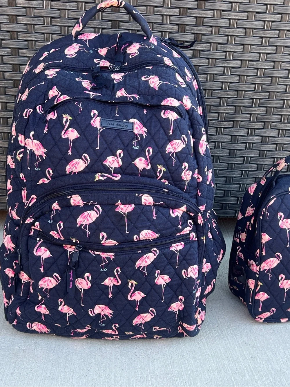 Vera Bradley Navy Backpack with Pink Flamingo Print